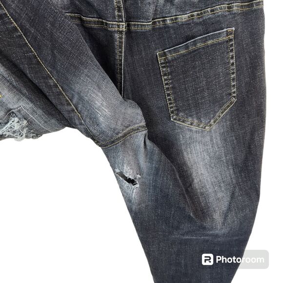 Elastic Waistline 5 Pocket Patchwork Denim Jeans 31x26 - Picture 8 of 10